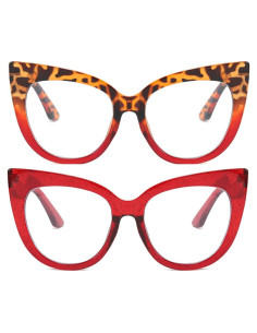 Gafas de lectura Cat Eye Mincl 2 Paquetes Rojo y Leopardo