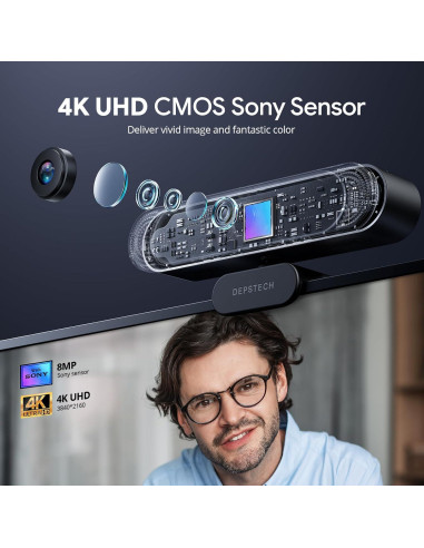 Cámara Web DEPSTECH DW49 Pro 4K, Zoom 3X, Micrófonos Duales