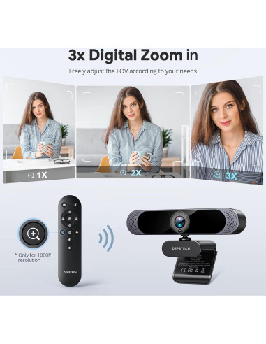 Cámara Web DEPSTECH DW49 Pro 4K, Zoom 3X, Micrófonos Duales