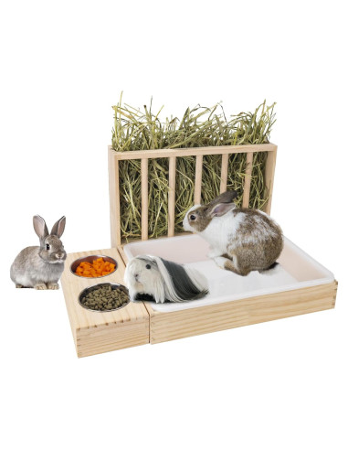 Comedero de Heno 3 en 1 BESNEW para Conejos y Cobayas