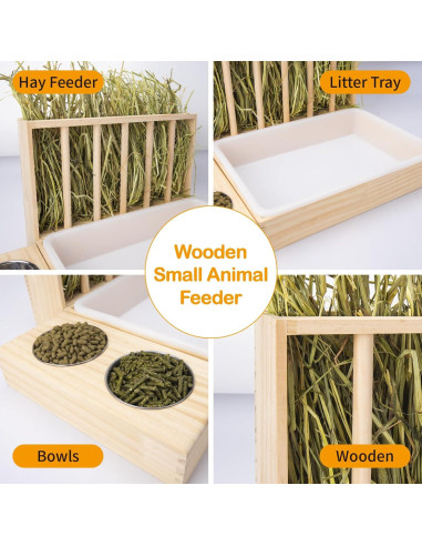 Comedero de Heno 3 en 1 BESNEW para Conejos y Cobayas