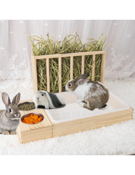 Comedero de Heno 3 en 1 BESNEW para Conejos y Cobayas