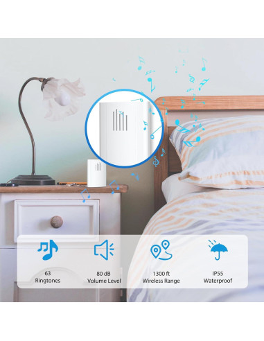 Timbre Inalámbrico SURNICE IP44 396m 63 Melodías Batería