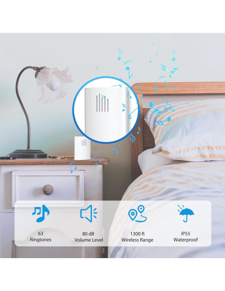 Timbre Inalámbrico SURNICE IP44 396m 63 Melodías Batería
