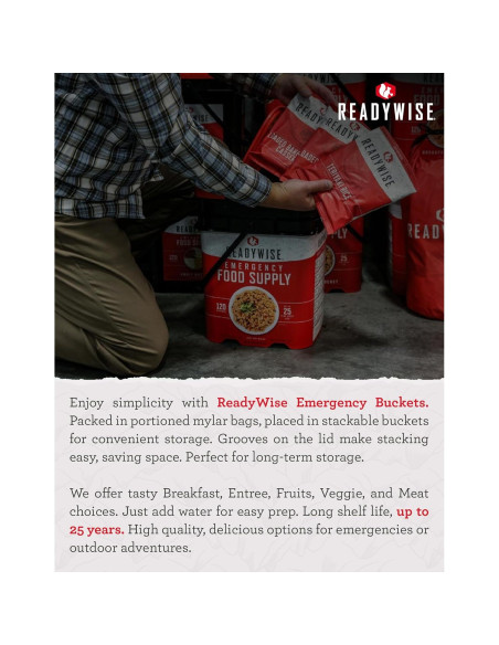 Kit de Comida de Emergencia ReadyWise 100 Porciones 25 Años
