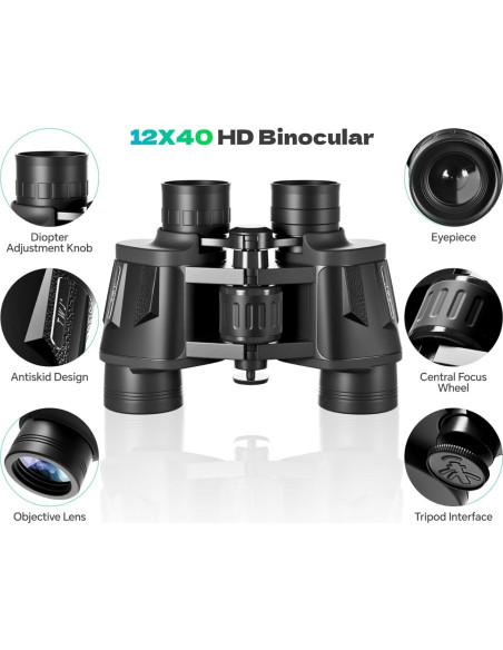 Binoculares 12x40 HD TWJ para caza y observación