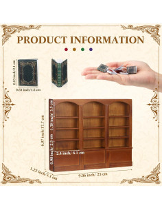 Estante de libros miniatura Chivertion 1:12 con 48 libros 2