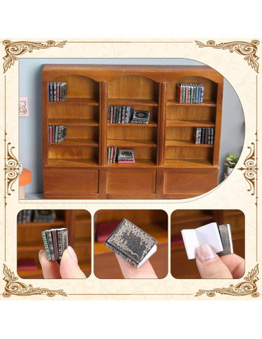Estante de libros miniatura Chivertion 1:12 con 48 libros