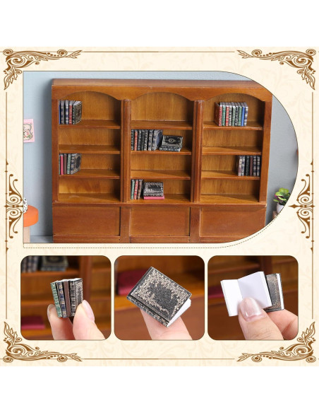 Estante de libros miniatura Chivertion 1:12 con 48 libros