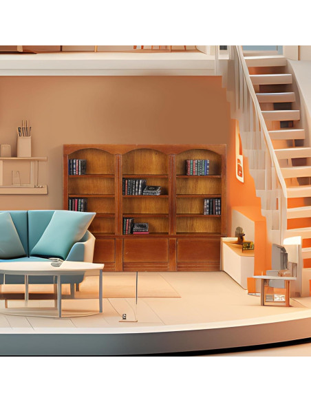 Estante de libros miniatura Chivertion 1:12 con 48 libros