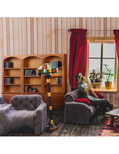 Estante de libros miniatura Chivertion 1:12 con 48 libros