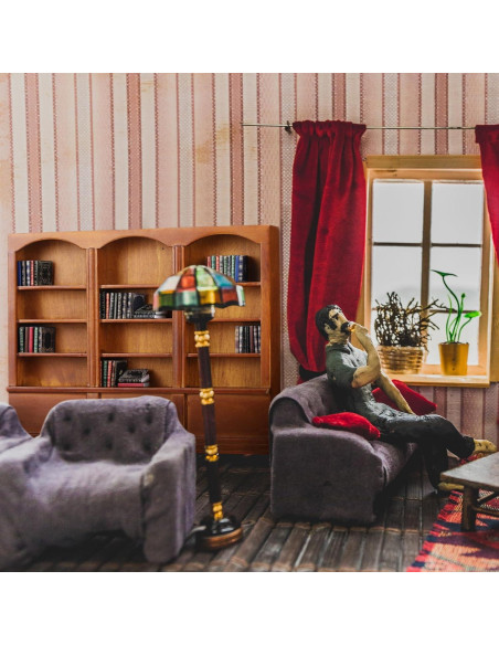 Estante de libros miniatura Chivertion 1:12 con 48 libros