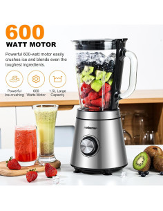Batidora de Smoothie Ranbomer 600W Tarro Vidrio 1.5L 6 Velocidades 2