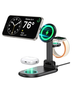 Estación de Carga Inalámbrica Mag-Safe 3 en 1 15W Negro