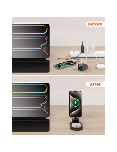 Estación de Carga Inalámbrica Mag-Safe 3 en 1 15W Negro