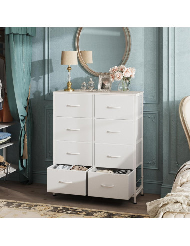 Cajonera de Tela WLIVE 8 Cajones 80.5x29.7x98 cm Blanco