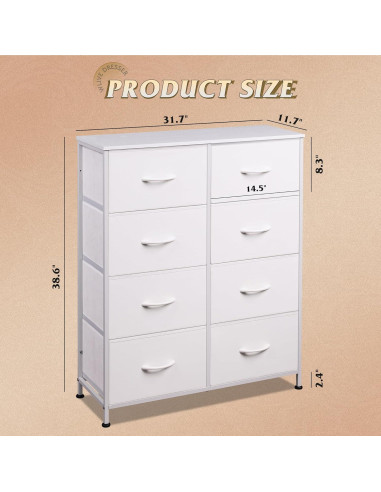 Cajonera de Tela WLIVE 8 Cajones 80.5x29.7x98 cm Blanco