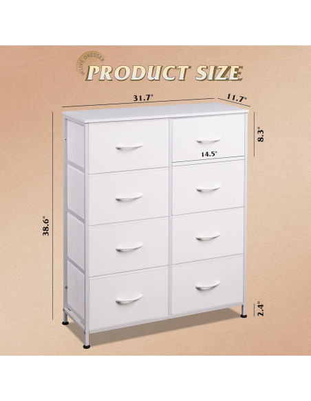 Cajonera de Tela WLIVE 8 Cajones 80.5x29.7x98 cm Blanco
