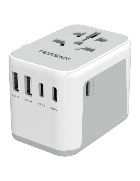Adaptador de Viaje Universal TESSAN 5.6A 3 USB C 2 USB A Adaptador de Viaje Universal TESSAN 5.6A 3 USB C 2 USB A