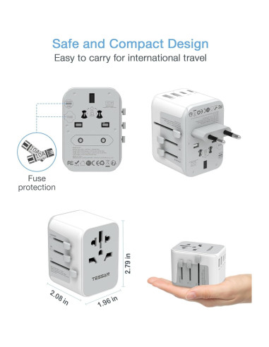 Adaptador de Viaje Universal TESSAN 5.6A 3 USB C 2 USB A