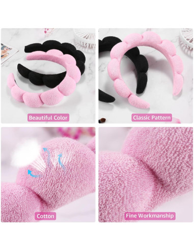 Diademas de Spa Ztomine Set 2 Toalla Negro y Rosa