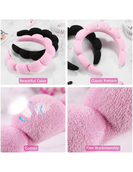 Diademas de Spa Ztomine Set 2 Toalla Negro y Rosa