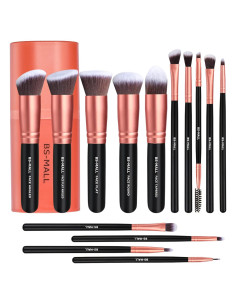 Juego de Brochas de Maquillaje BS-MALL 14 Pcs Rosa Dorado