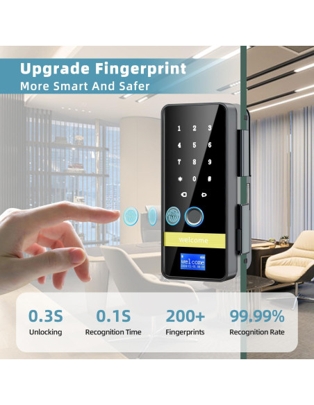 Cerradura de Vidrio Inteligente MSR605 8 en 1 con Huella