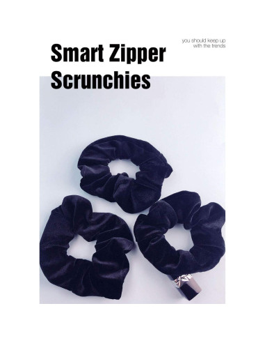 Scrunchies con Zipper SUNEBOIZ 3PCS Terciopelo Negro
