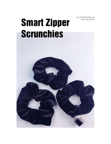 Scrunchies con Zipper SUNEBOIZ 3PCS Terciopelo Negro