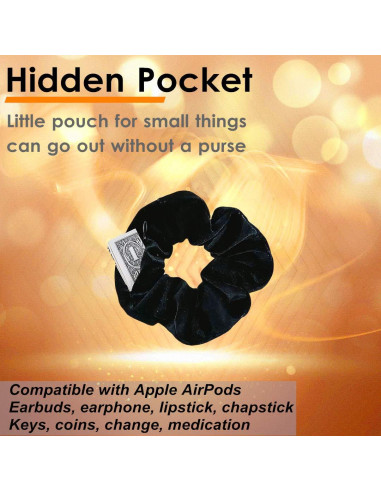 Scrunchies con Zipper SUNEBOIZ 3PCS Terciopelo Negro