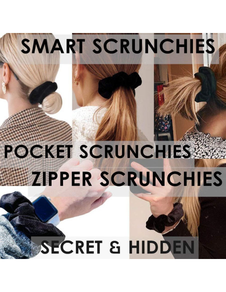 Scrunchies con Zipper SUNEBOIZ 3PCS Terciopelo Negro
