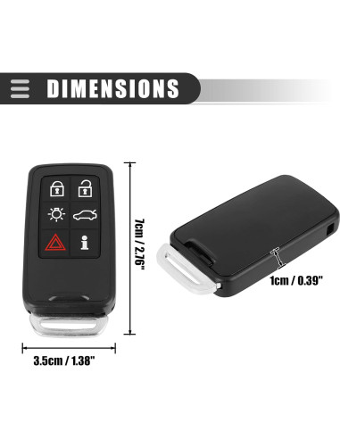 Funda de Control Remoto Motoforti para Volvo S80 2007-2016, 6 Botones, Plástico Negro