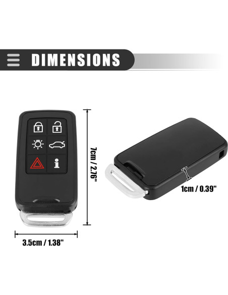 Funda de Control Remoto Motoforti para Volvo S80 2007-2016, 6 Botones, Plástico Negro