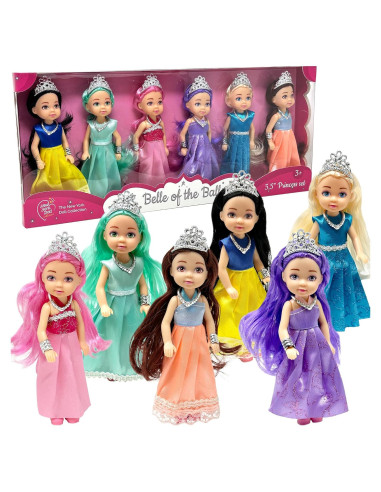 Juego de Muñecas Princesa Pequeñas - 6 Figuras con Tiara