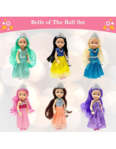 Juego de Muñecas Princesa Pequeñas - 6 Figuras con Tiara