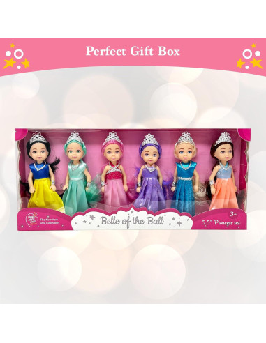 Juego de Muñecas Princesa Pequeñas - 6 Figuras con Tiara