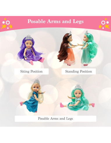 Juego de Muñecas Princesa Pequeñas - 6 Figuras con Tiara