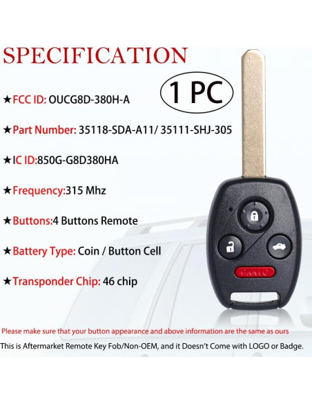 Llave remota MechanMagic para Honda Accord 2003-2007