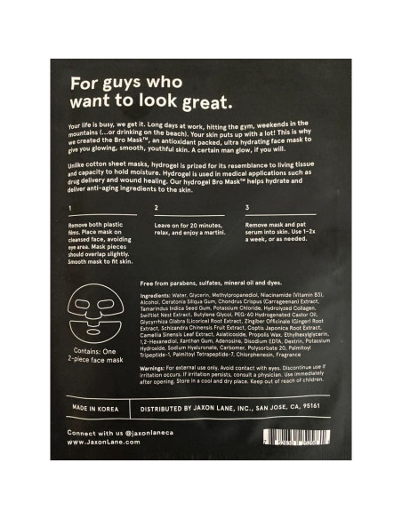 Mascarilla Facial Hidratante Jaxon Lane para Hombres - 2 Pzs