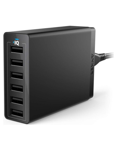 Cargador Anker PowerPort 6, 60W, 6 Puertos USB, Negro