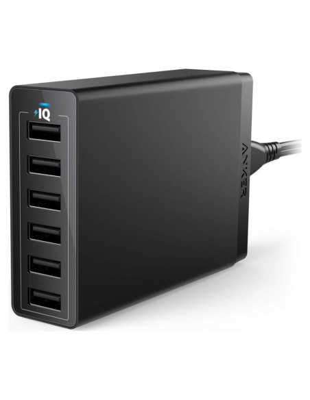 Cargador Anker PowerPort 6, 60W, 6 Puertos USB, Negro