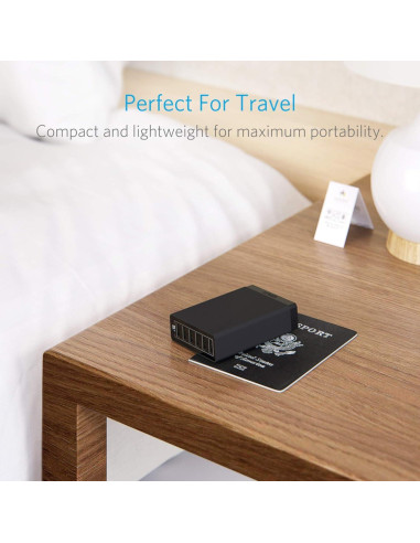 Cargador Anker PowerPort 6, 60W, 6 Puertos USB, Negro