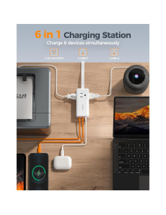 Estación de Carga USB TESSAN 30W, 6 en 1, Compacta 2