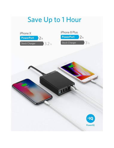 Cargador Anker PowerPort 6, 60W, 6 Puertos USB, Negro