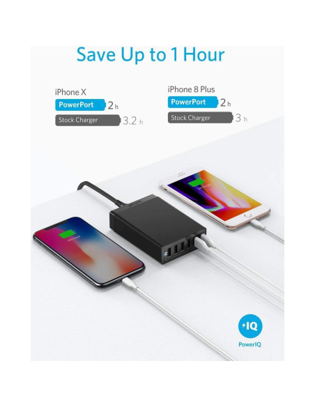 Cargador Anker PowerPort 6, 60W, 6 Puertos USB, Negro