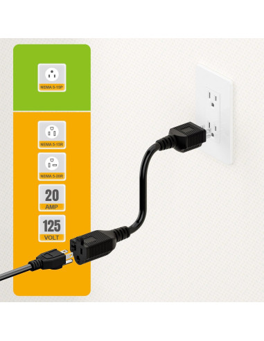 Adaptador de Enchufe AC 15A a 20A Plugrand 32cm Negro