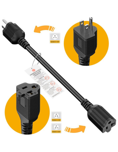 Adaptador de Enchufe AC 15A a 20A Plugrand 32cm Negro
