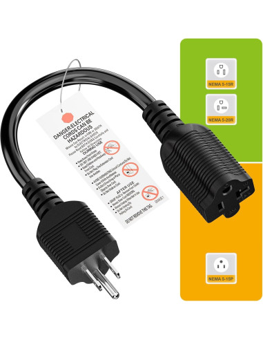 Adaptador de Enchufe AC 15A a 20A Plugrand 32cm Negro