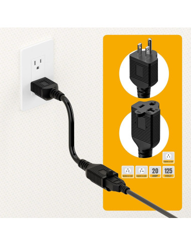 Adaptador de Enchufe AC 15A a 20A Plugrand 32cm Negro